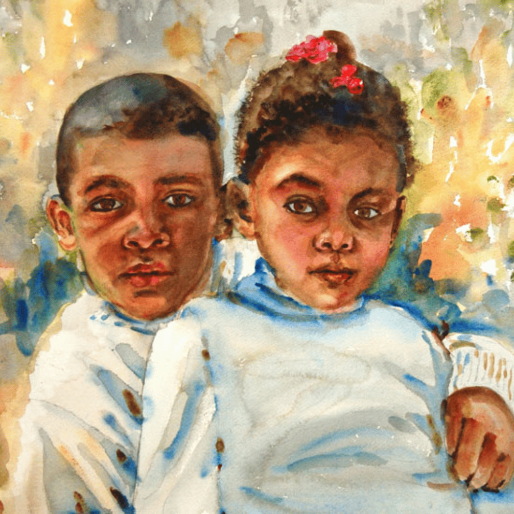 Watercolor portrait by Miriam Schulman