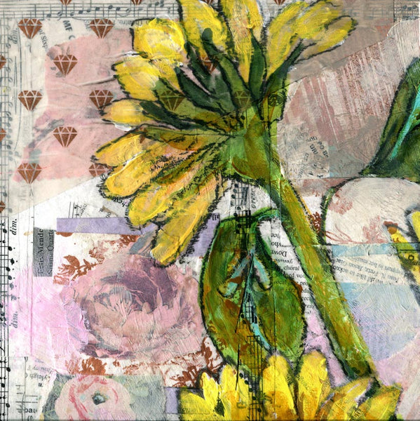 Pink Sunflower Sunset, Original Mixed Media Art 20x20"